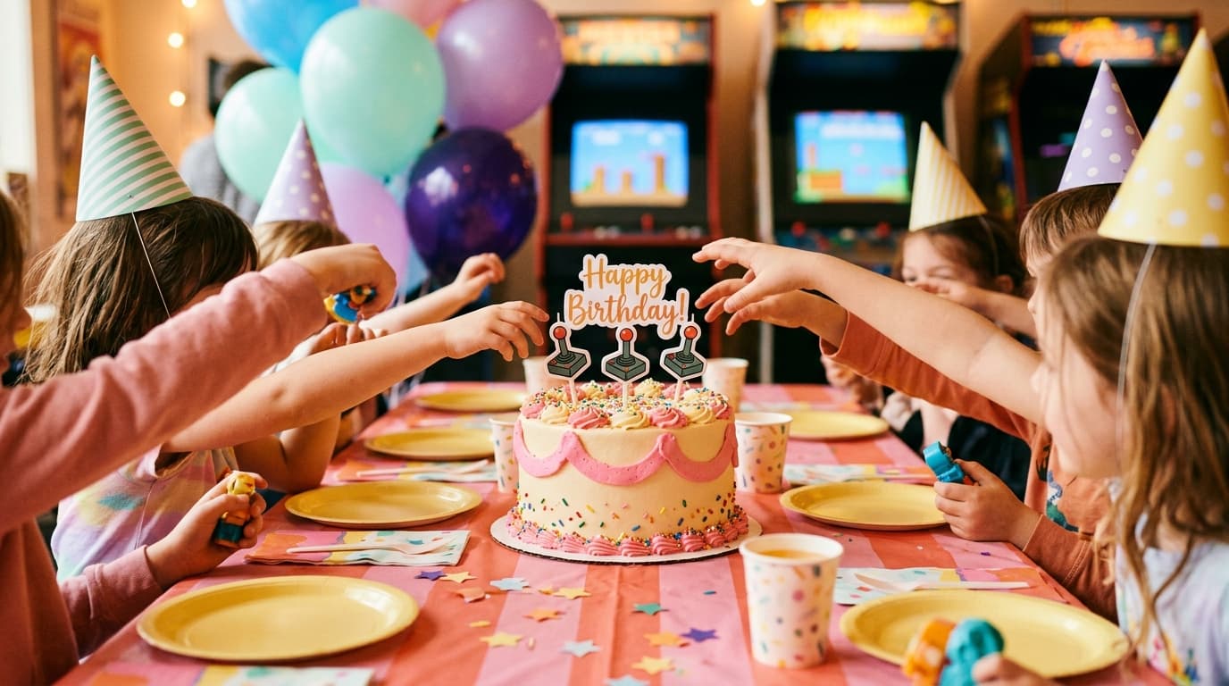 Children at a birthday party at an arcade